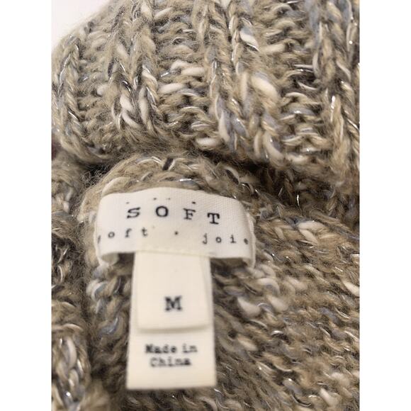 SOFT Joie Women's Turtleneck Sweater Oatmeal Chunky Knit Metallic Thread M - Picture 7 of 8